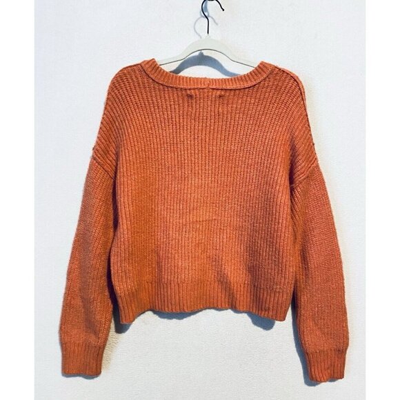 American Eagle Sweater Womens Large Orange Cropped Y2K Crew Neck Cozy Comfy - Picture 3 of 7
